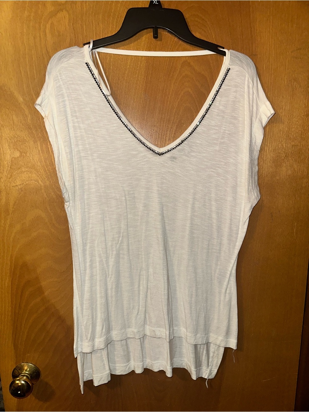 Jennifer Lopez (JLO) rhinestone bling accent white blouse